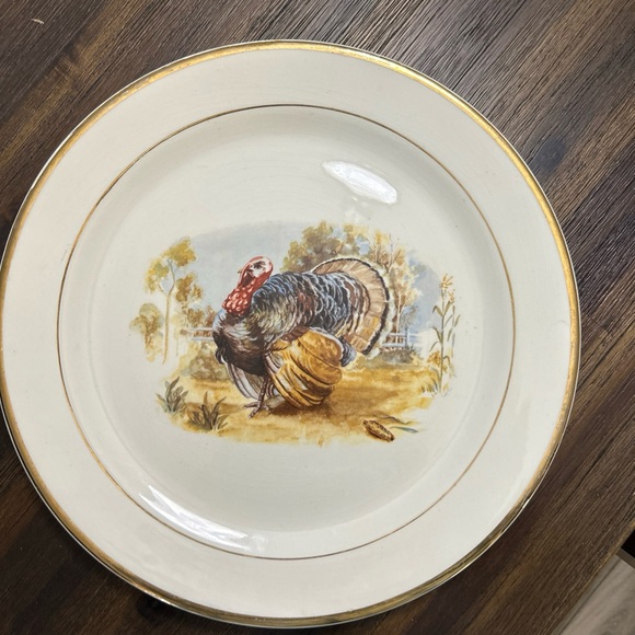 Taylor Smith & Taylor Other - Classic Turkey Design Dinner Plate with Gold Trim 14 inches Taylor, Smith
